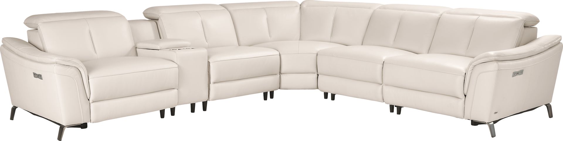 Naples Ivory Leather 6 Pc Dual Power Reclining Sectional - Image 3