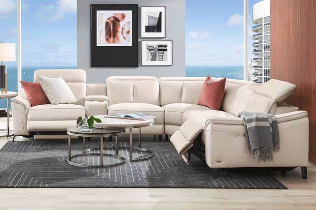 Naples Ivory Leather 6 Pc Dual Power Reclining Sectional - Thumbnail - Image 2