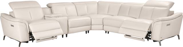 Naples Ivory Leather 6 Pc Dual Power Reclining Sectional - Thumbnail - Image 1