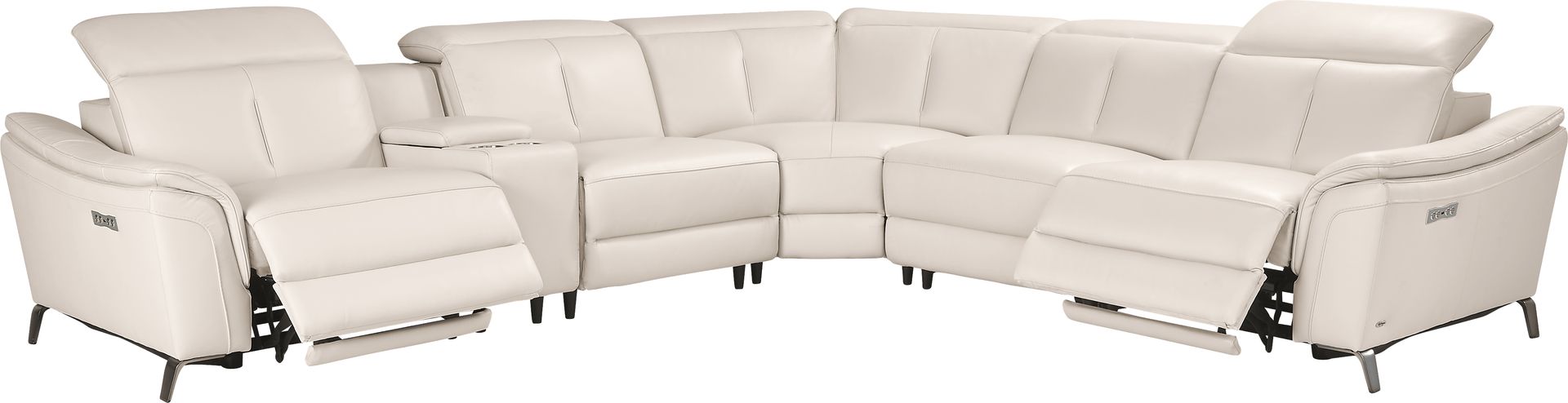 Naples Ivory Leather 6 Pc Dual Power Reclining Sectional - Image 1