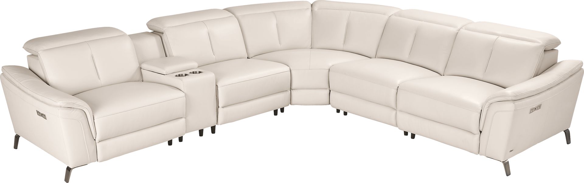 Naples Ivory Leather 9 Pc Dual Power Reclining Sectional Living Room - Image 4