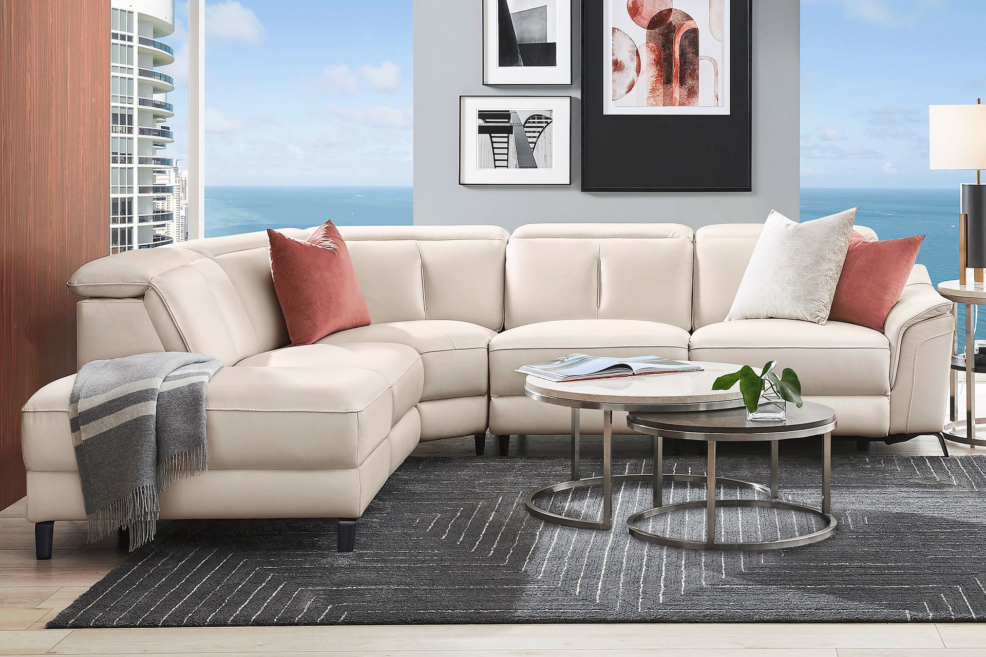 Naples Ivory Leather 8 Pc Dual Power Reclining Sectional Living Room - Image 1
