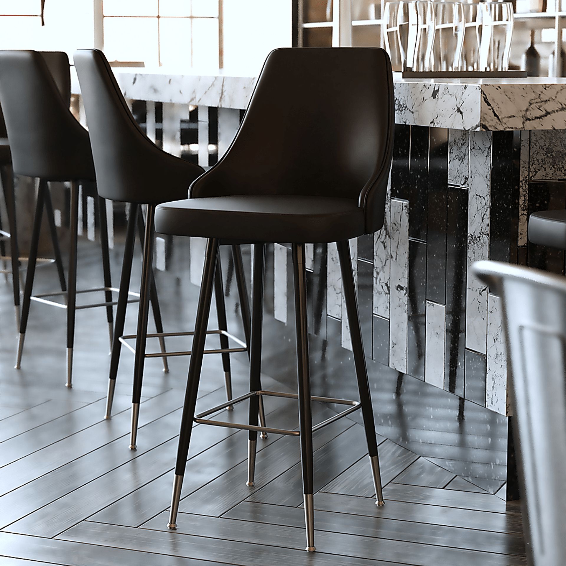 Narain Black Barstool, Set of 2 - Image 3