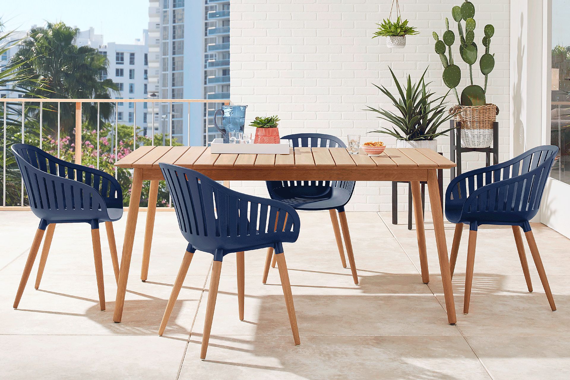 Nassau 5 Pc Rectangle Outdoor Dining Set with Blue Chairs - Image 1