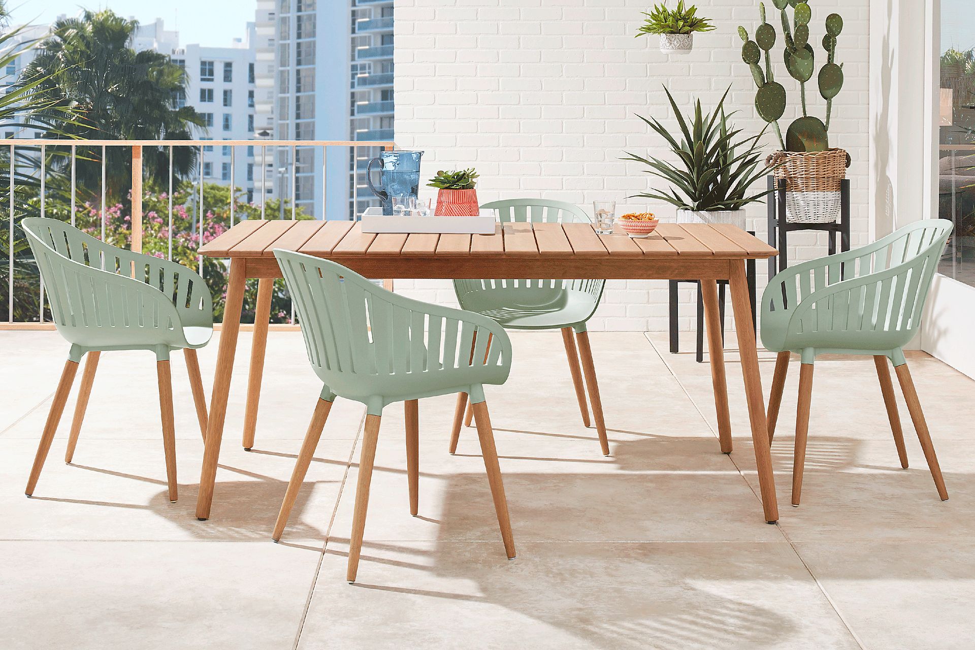 Nassau 5 Pc Rectangle Outdoor Dining Set with Green Chairs - Image 1