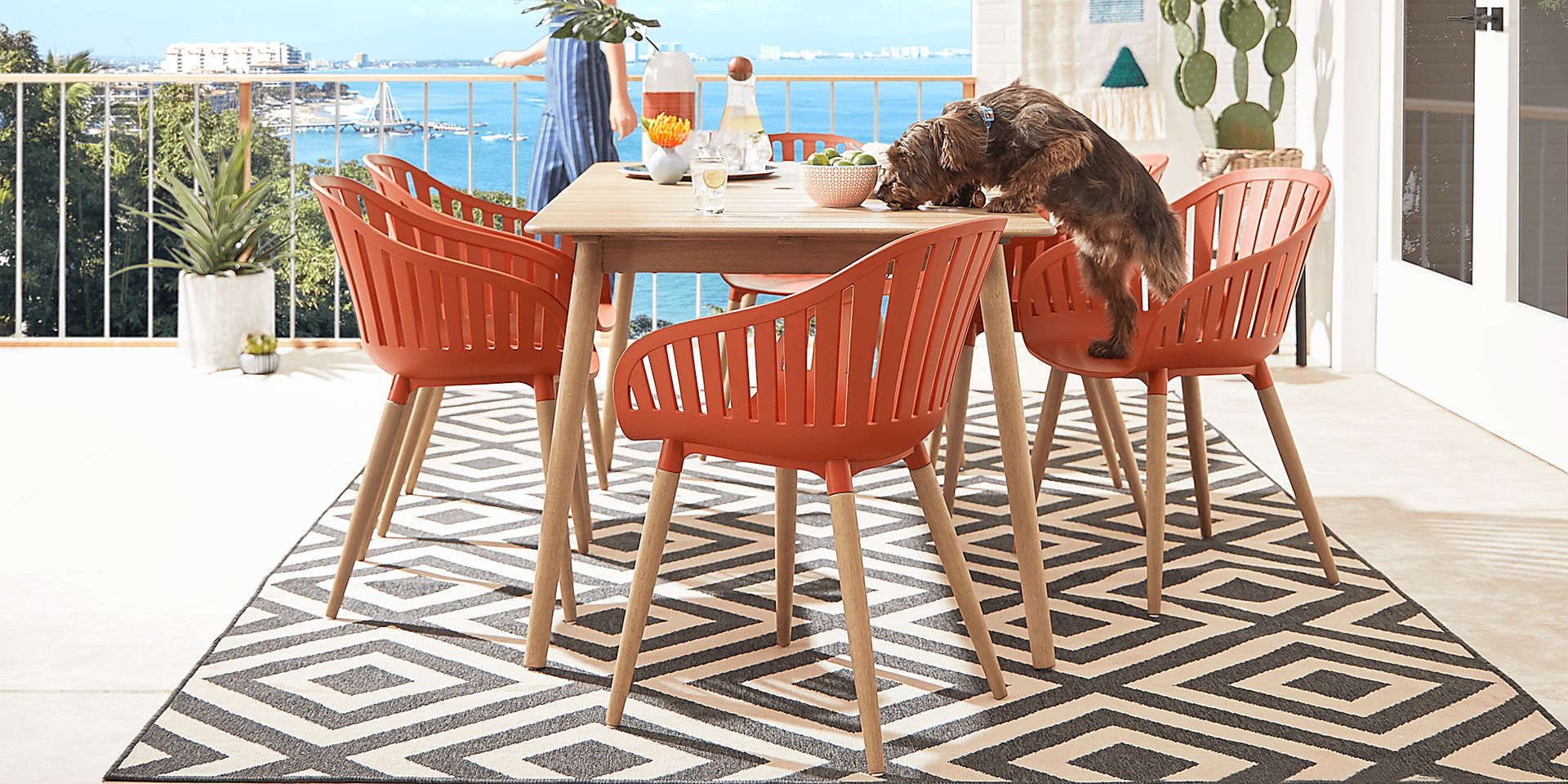 Nassau 5 Pc Rectangle Outdoor Dining Set with Orange Chairs - Image 2
