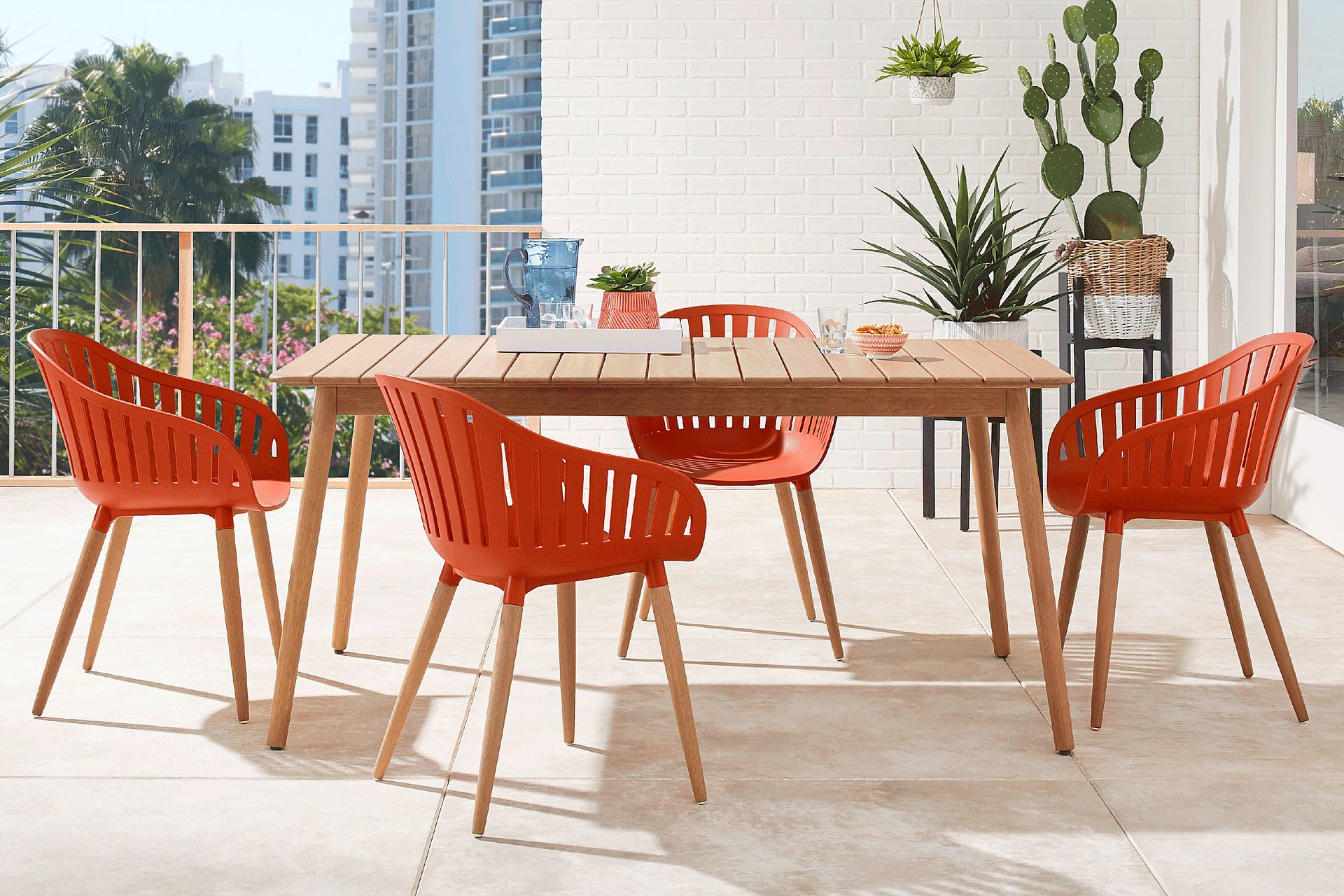 Nassau 5 Pc Rectangle Outdoor Dining Set with Orange Chairs - Image 1
