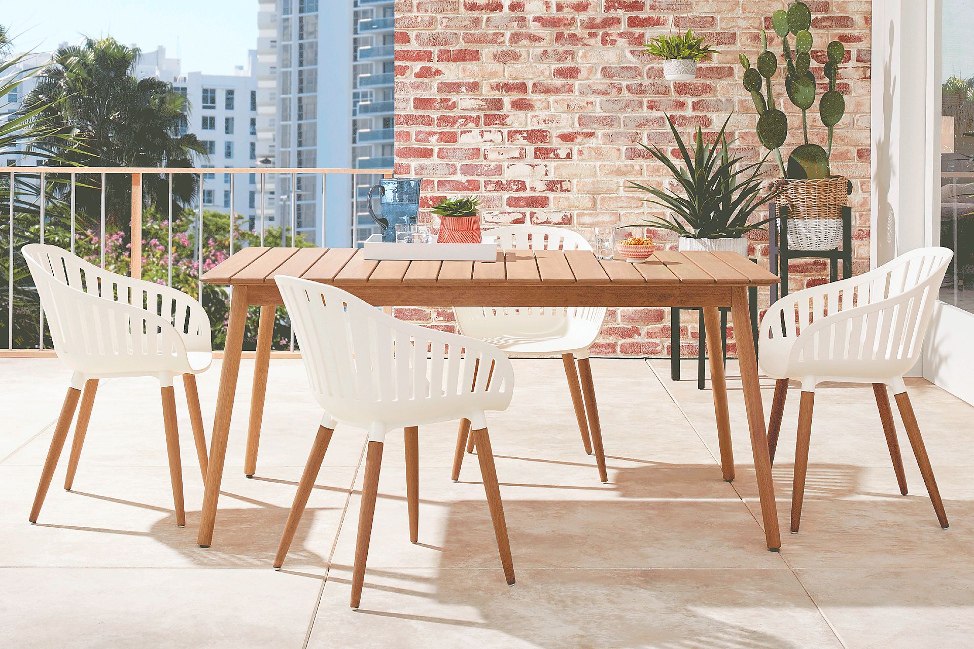 Nassau 5 Pc Rectangle Outdoor Dining Set with White Chairs - Image 1