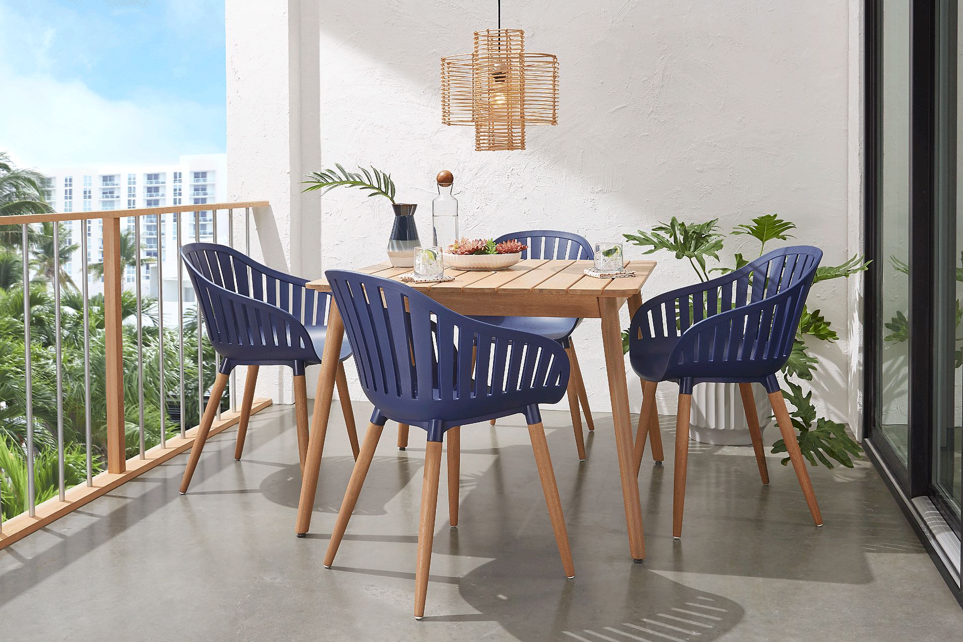Nassau 5 Pc Square Outdoor Dining Set with Blue Chairs - Image 1