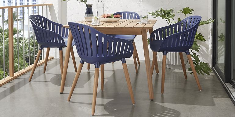 Nassau 5 Pc Square Outdoor Dining Set with Blue Chairs