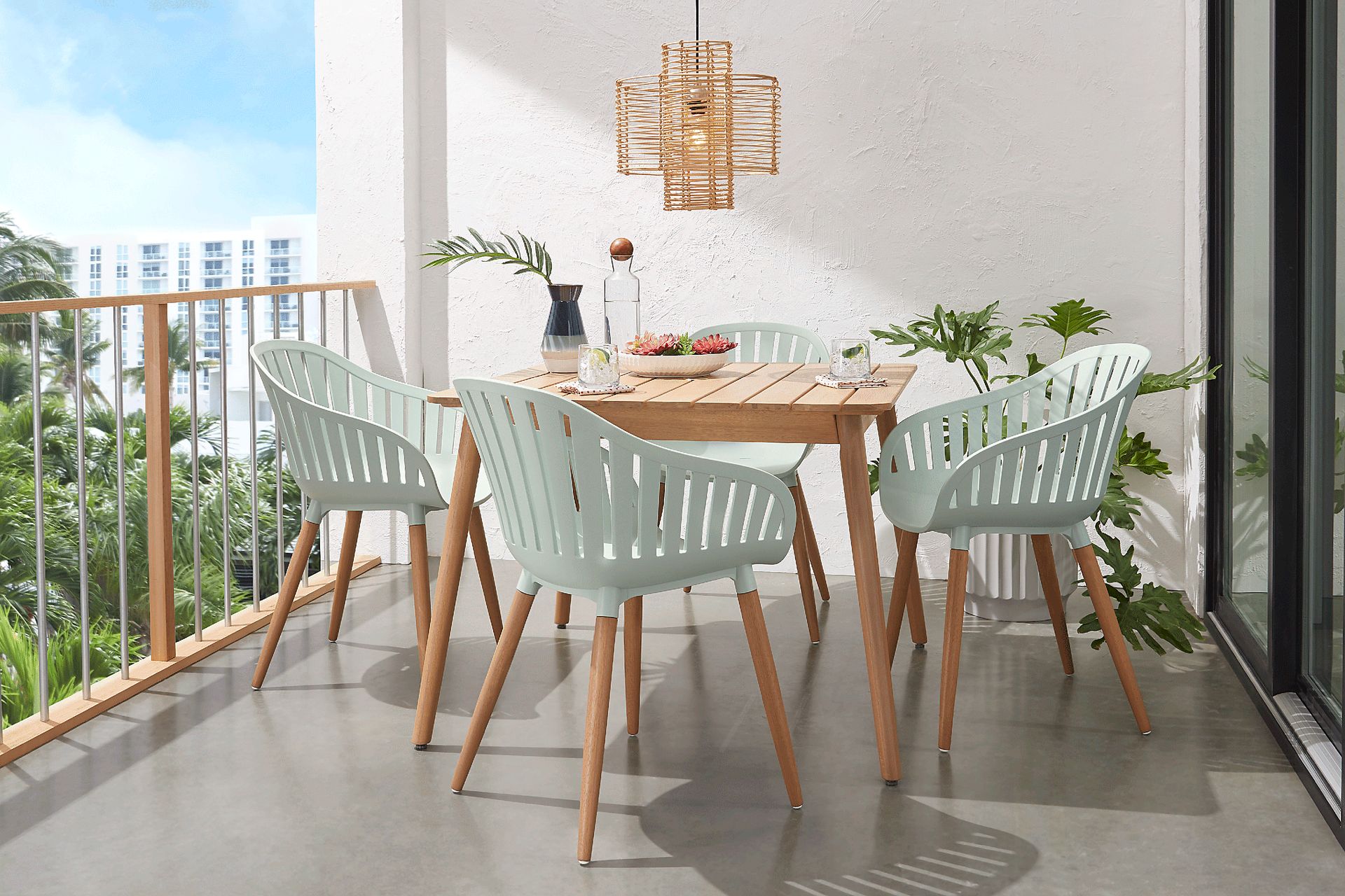 Nassau 5 Pc Square Outdoor Dining Set with Green Chairs - Image 1