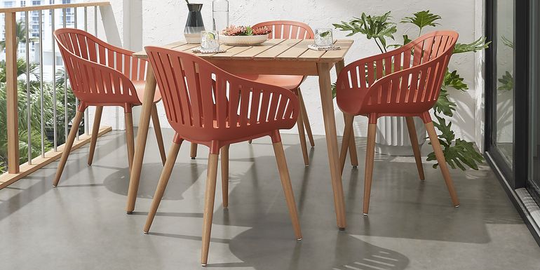 Nassau 5 Pc Square Outdoor Dining Set with Orange Chairs