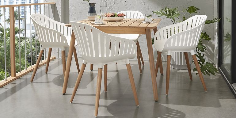 Nassau 5 Pc Square Outdoor Dining Set with White Chairs