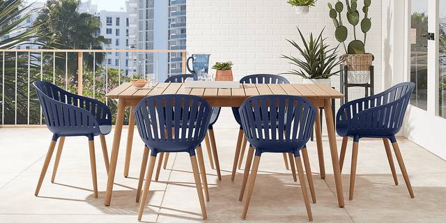Nassau 7 Pc Outdoor Dining Set with Blue Chairs - Thumbnail - Image 1