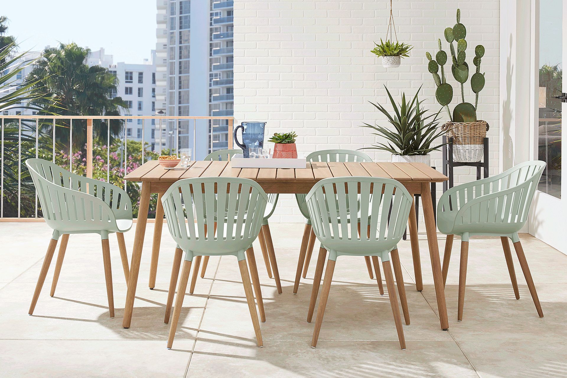 Nassau 7 Pc Rectangle Outdoor Dining Set with Green Chairs - Image 1