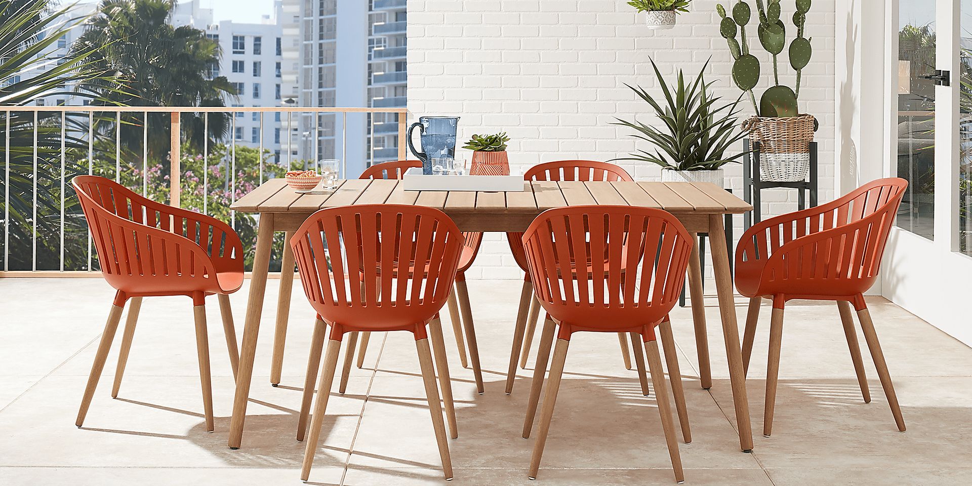 Nassau 7 Pc Outdoor Dining Set with Orange Chairs - Image 1