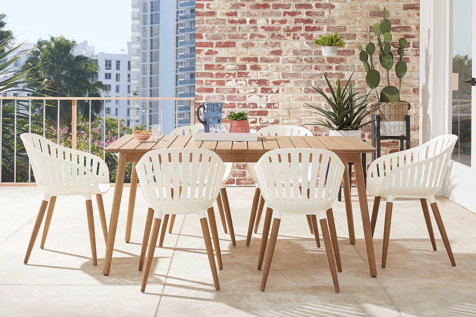 Nassau 7 Pc Rectangle Outdoor Dining Set with White Chairs - Image 1