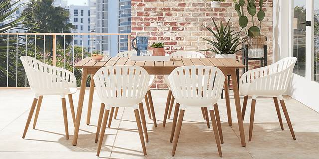 Nassau 7 Pc Outdoor Dining Set with White Chairs - Thumbnail - Image 1