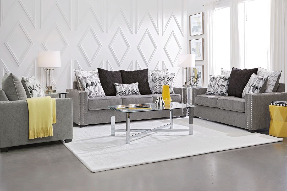Natalia 2 Pc Gray Polyester Fabric Living Room Set With Sofa, Loveseat ...