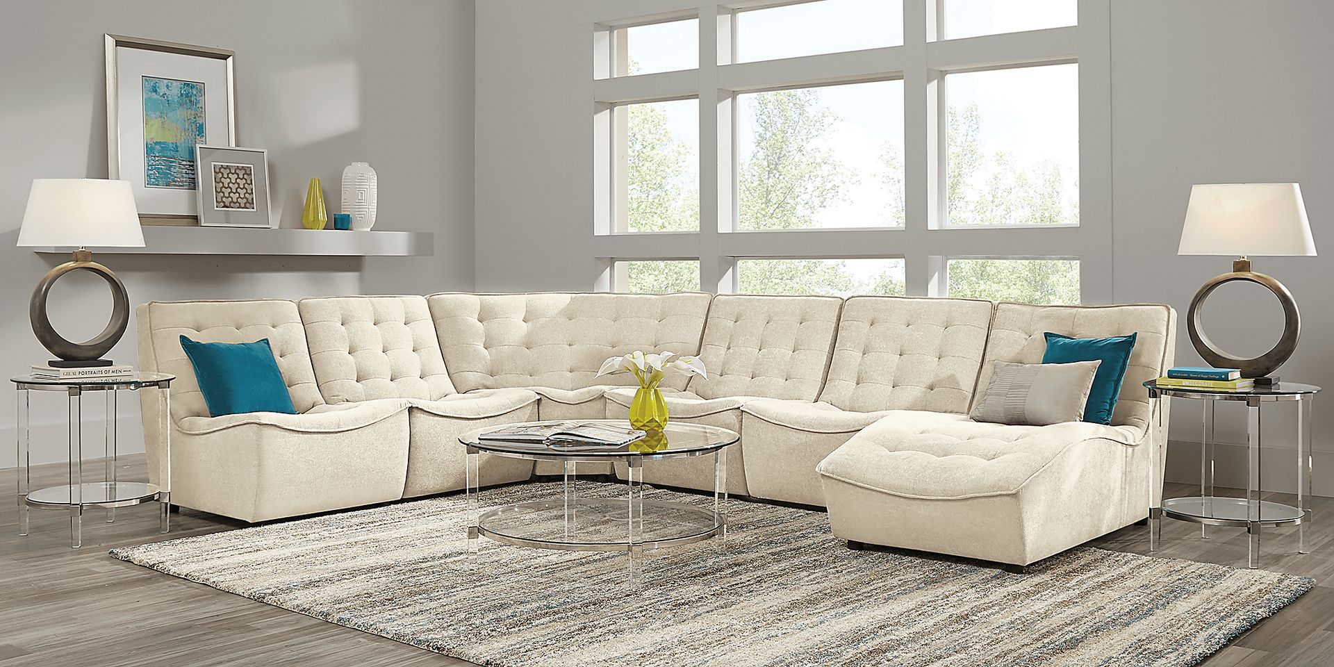 Nathan Square Beige 6 Pc Sectional - Image 1