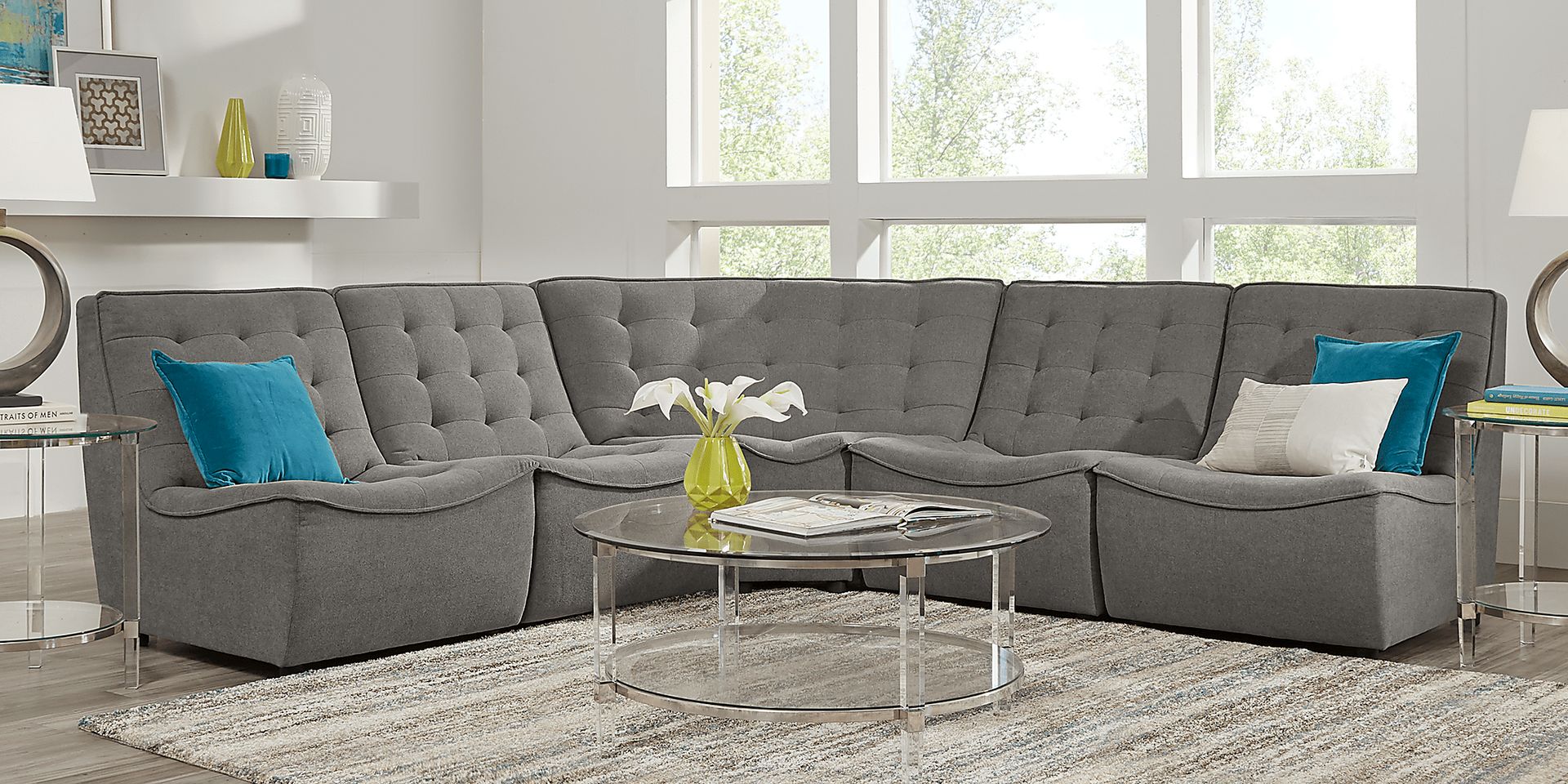 Nathan Square Gray 5 Pc Sectional - Image 2