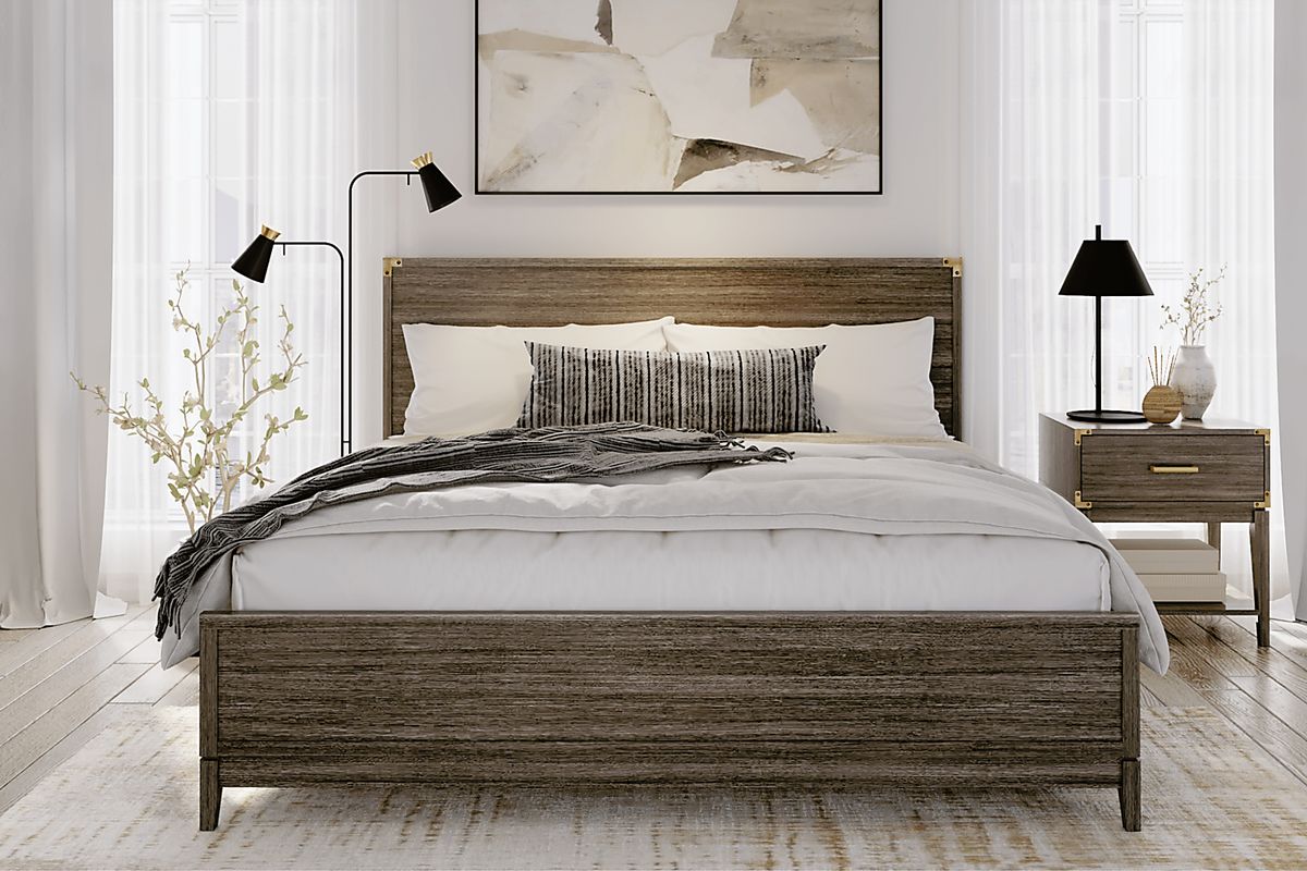 Natoma Brown Dark Wood Pine King Platform Bed | Rooms to Go