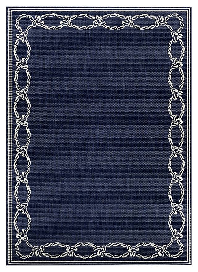 Nautical Border Navy 5'3 x 7'6 Indoor/Outdoor Rug - Thumbnail - Image 1