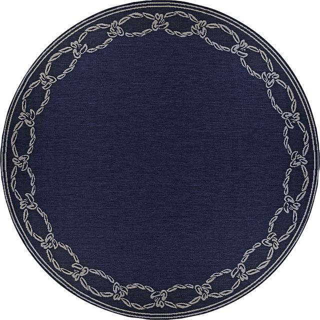 Nautical Border Navy 7'6 Round Indoor/Outdoor Rug - Thumbnail - Image 1