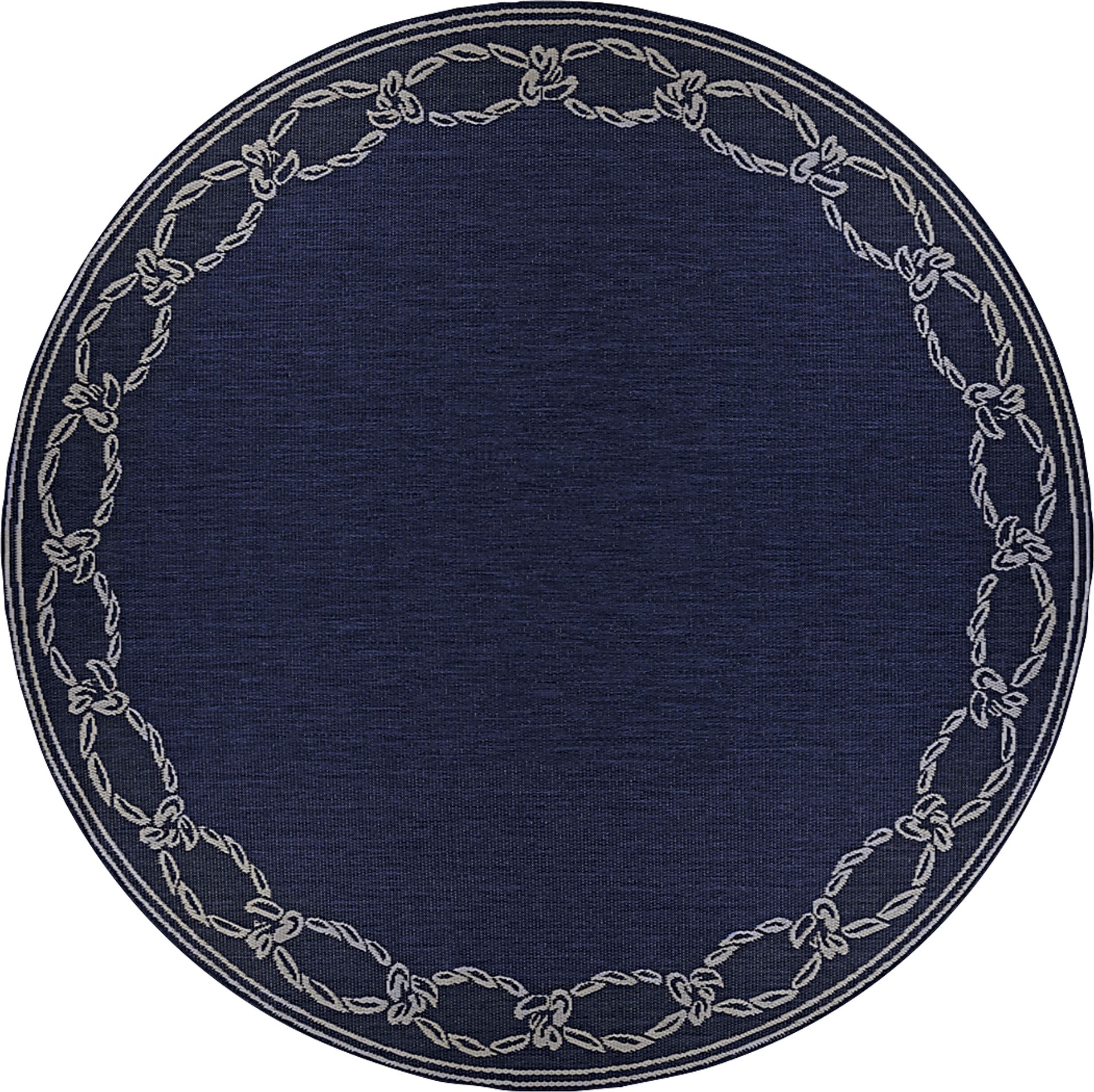Nautical Border Navy 7'6 Round Indoor/Outdoor Rug - Image 1