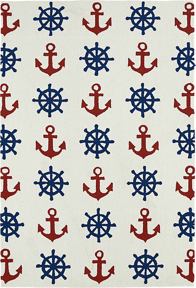 Nautical Life Ivory 5' x 7'6 Indoor/Outdoor Rug - Thumbnail - Image 1