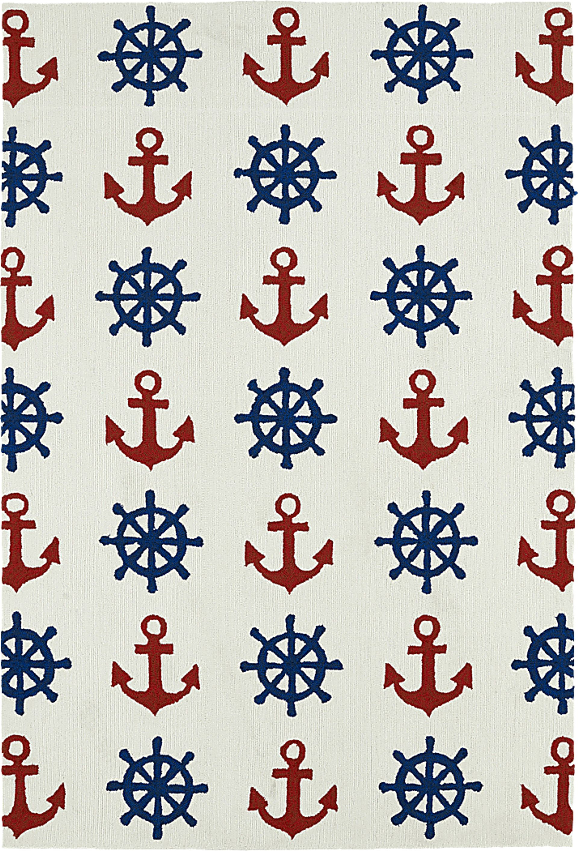 Nautical Life Ivory 5' x 7'6 Indoor/Outdoor Rug - Image 1