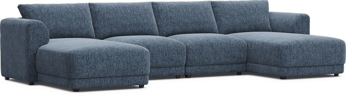 Drew & Jonathan Modularfour Navy Blue Chenille Fabric 4pc With