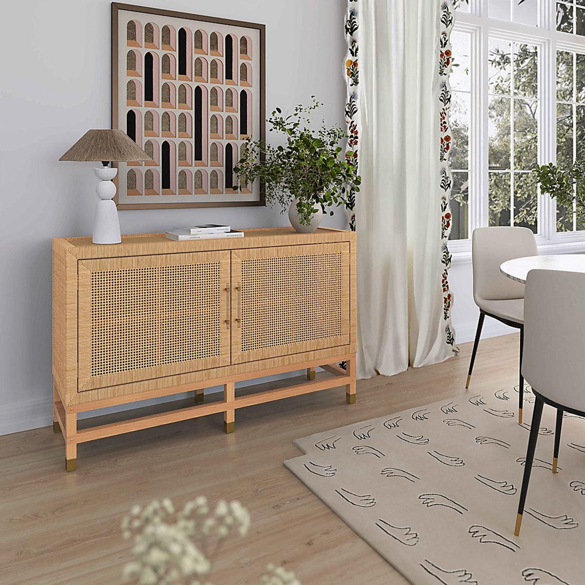 Neath Natural Light Wood Beige,White Buffet | Rooms to Go