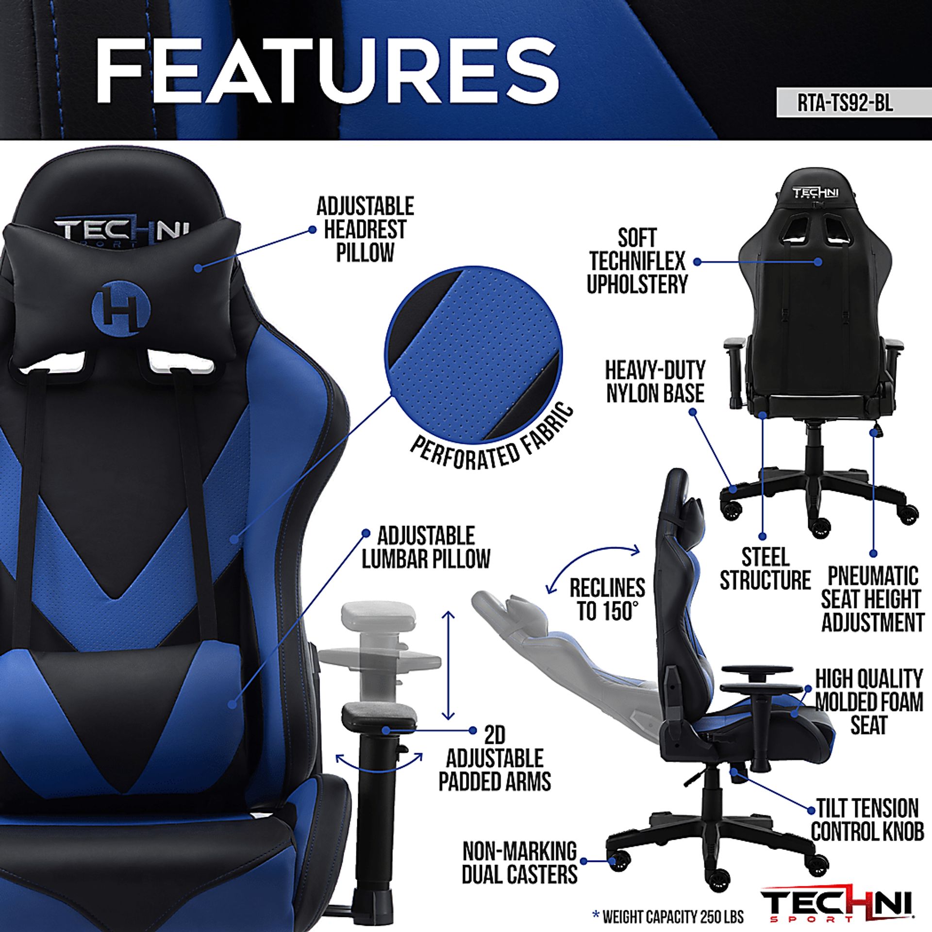 Nektun Blue Gaming Chair - Image 3