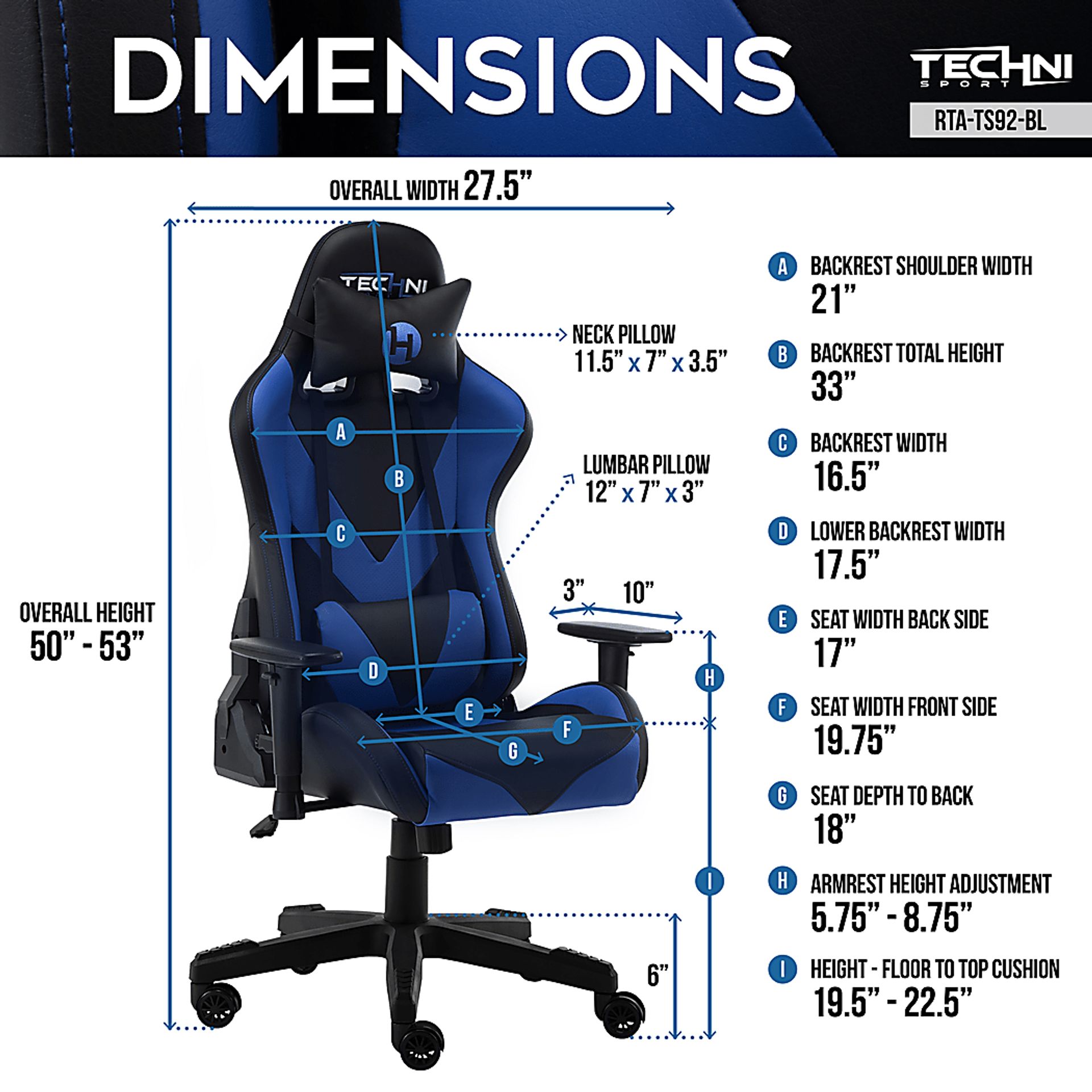 Nektun Blue Gaming Chair - Image 4
