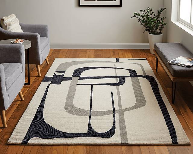 Nerida Ivory/Black 3'6 x 5'6 Rug - Thumbnail - Image 2