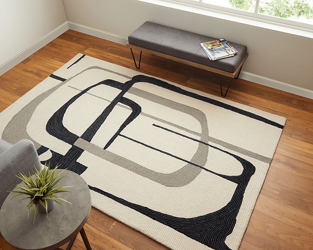 Nerida Black,Gray,Ivory Beige,Black,Gray Rugs | Rooms to Go