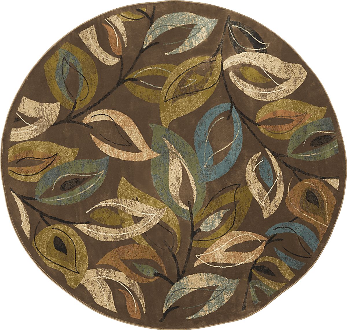 New Leaves Brown Polyester Fabric Round Rug | Rooms to Go