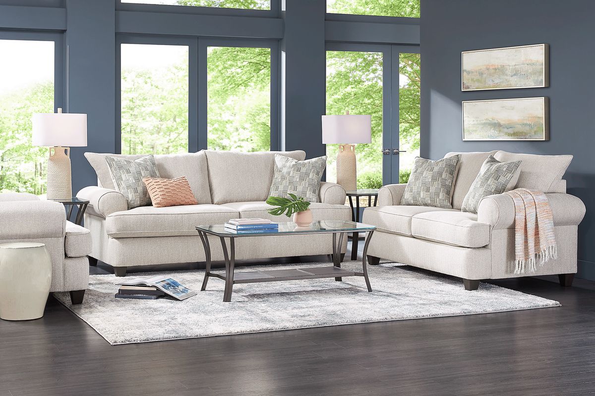 Newcastle 2 Pc Ivory Beige Chenille Fabric Living Room Set With Sofa ...