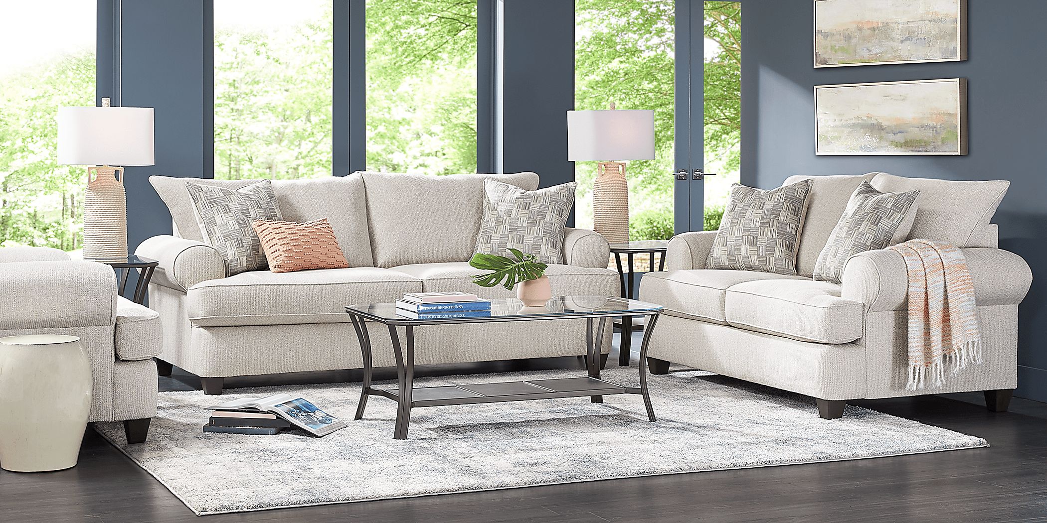 Newcastle 2 Pc Ivory Beige Chenille Fabric Living Room Set With Sofa ...