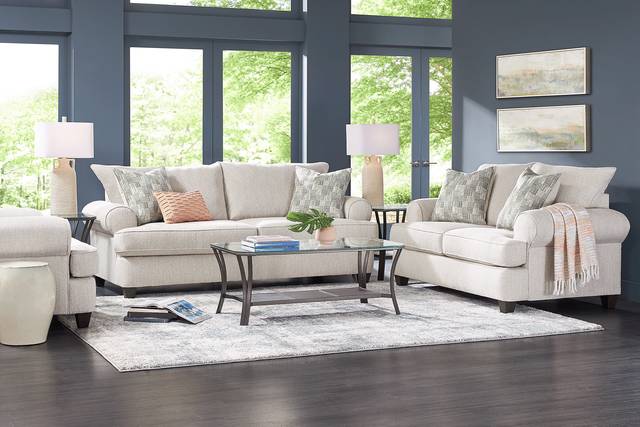 Newcastle Ivory 7 Pc Living Room with Gel Foam Sleeper Sofa - Thumbnail - Image 1