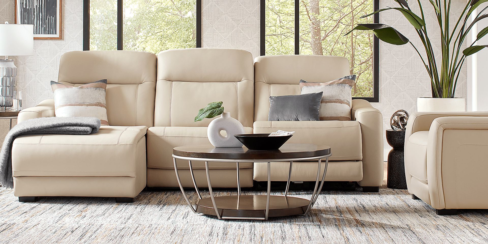 Newport Almond Leather 3 Pc Dual Power Reclining Sectional - Image 2
