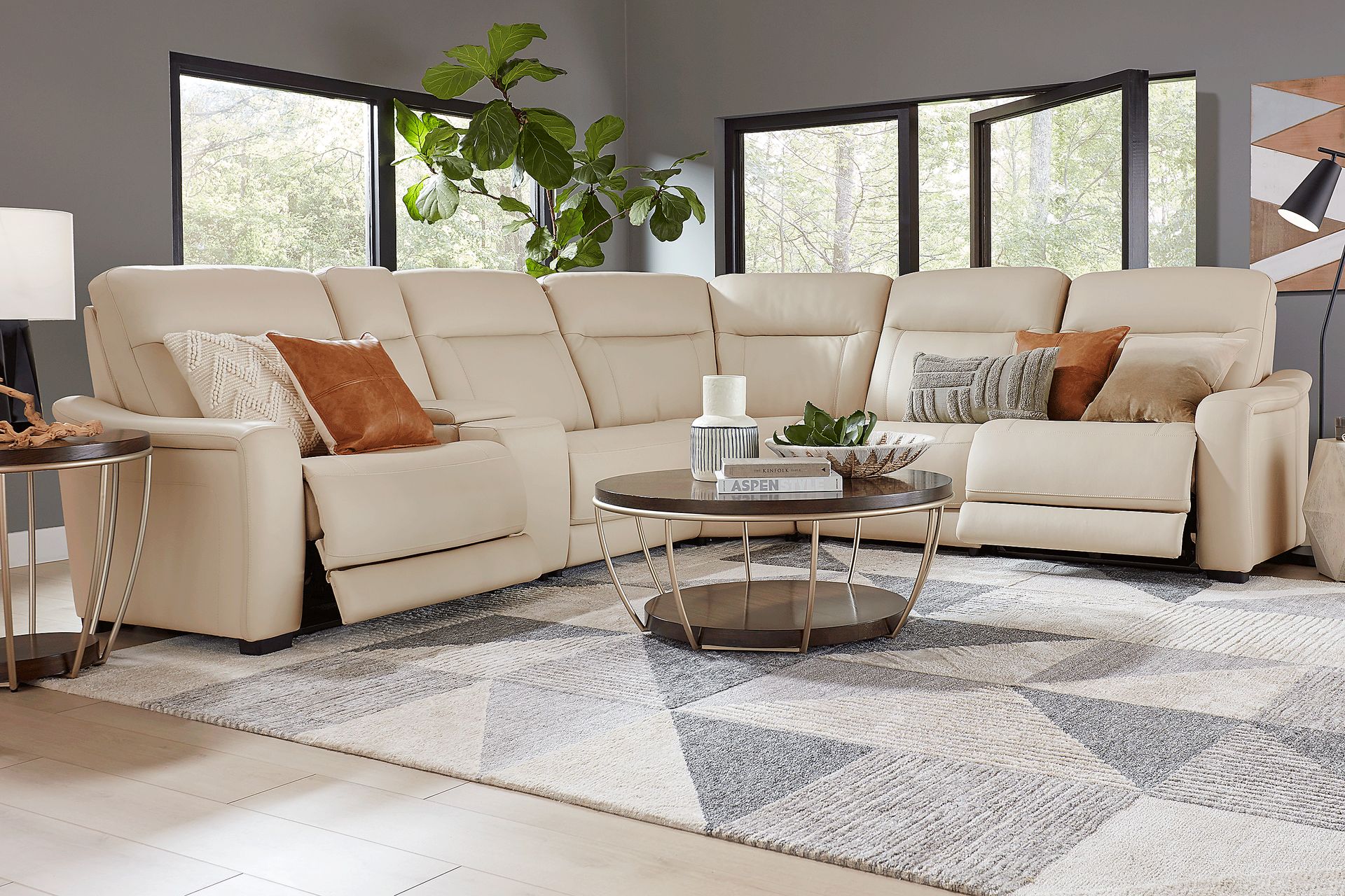 Newport Almond Leather 6 Pc Dual Power Reclining Sectional - Image 2