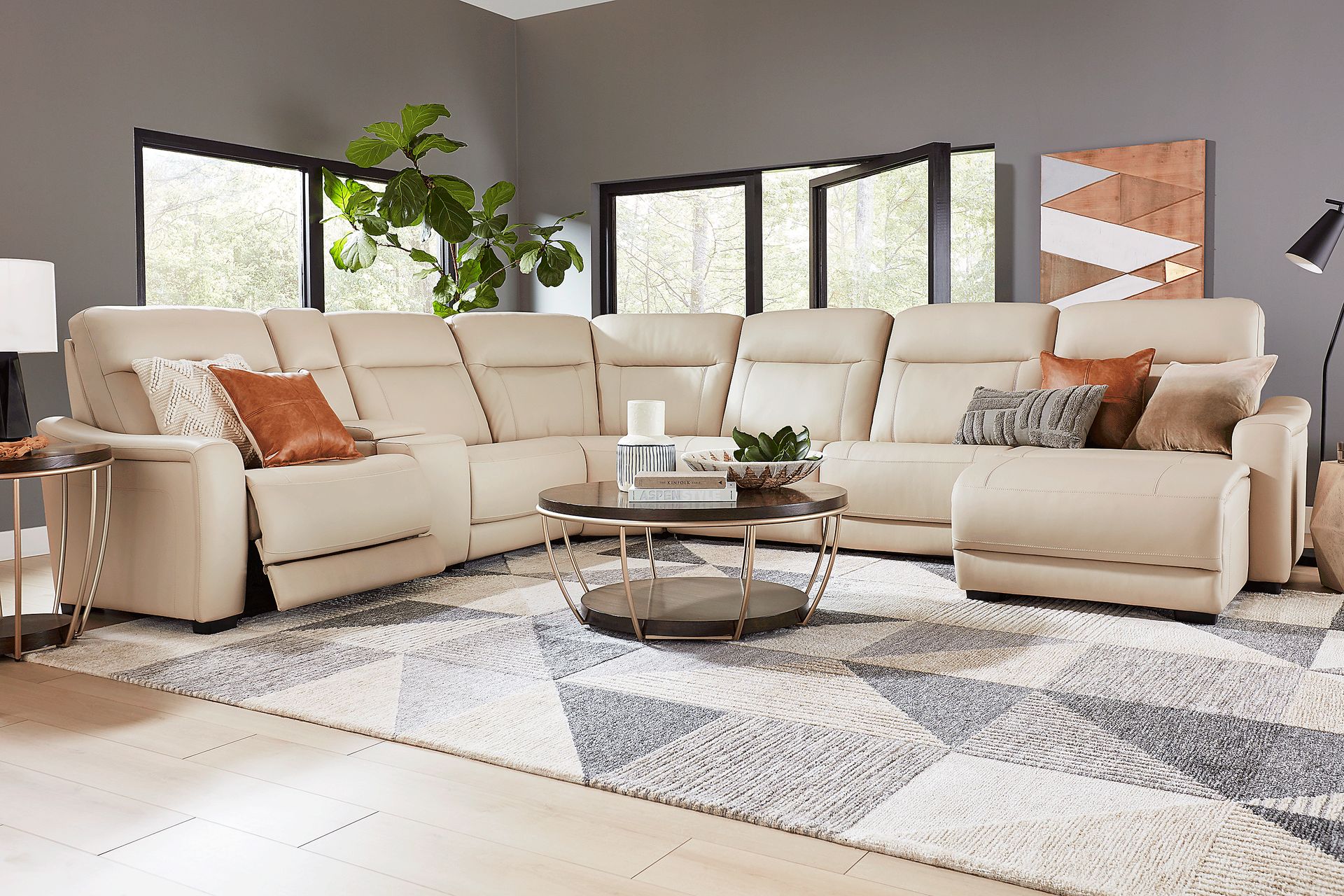 Newport Almond Leather 10 Pc Dual Power Reclining Sectional Living Room - Image 1