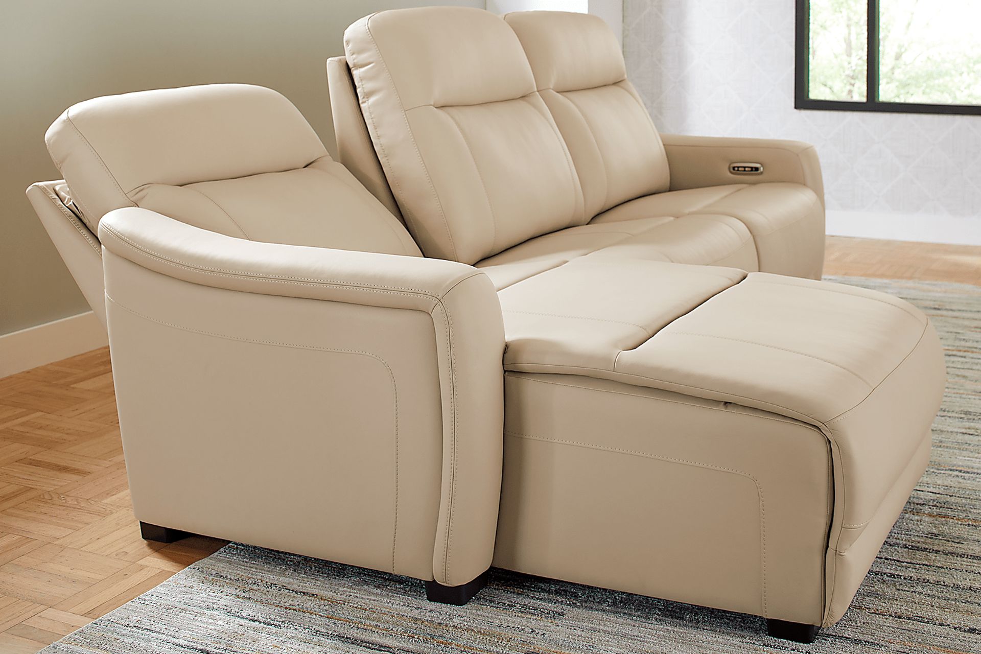 Newport Almond Leather 3 Pc Dual Power Reclining Sectional - Image 7