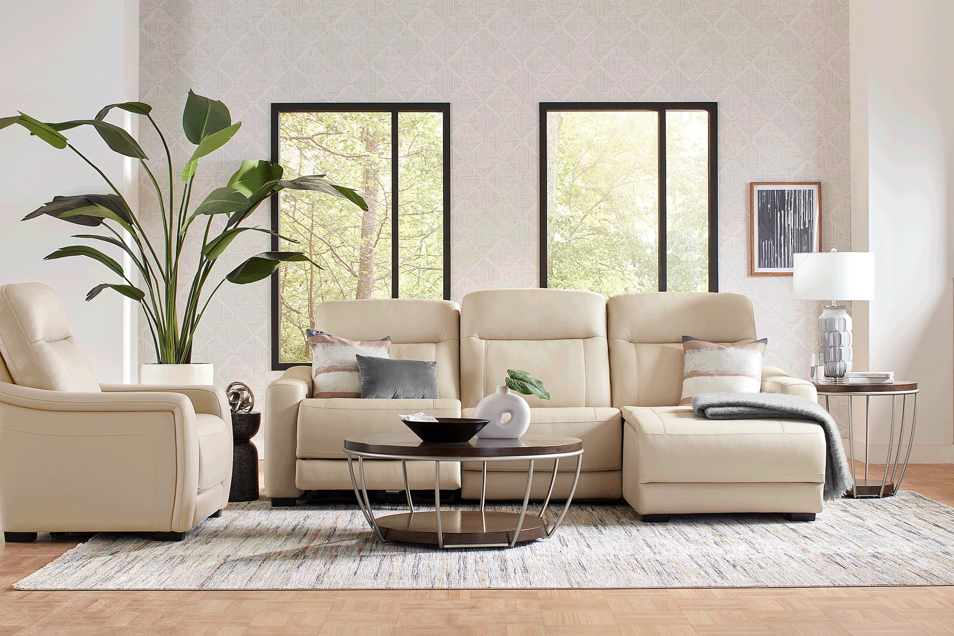 Newport Almond Leather 6 Pc Dual Power Reclining Sectional Living Room - Image 1