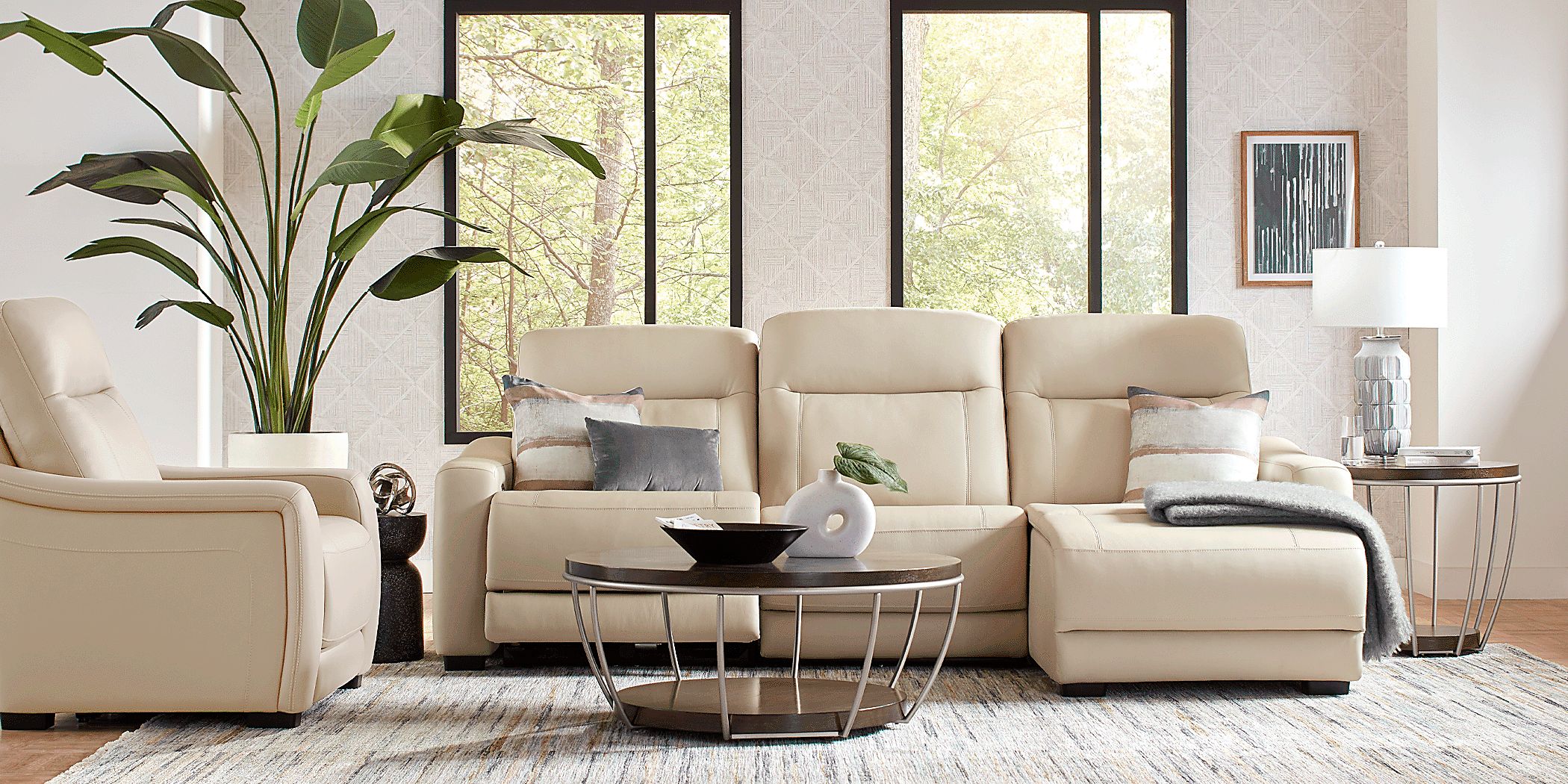 Drew & Jonathan Newport 6 Pc Almond Beige Leather Dual Power Reclining ...