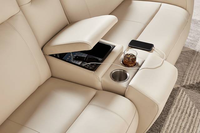 Newport Almond Leather 6 Pc Dual Power Reclining Sectional - Thumbnail - Image 3