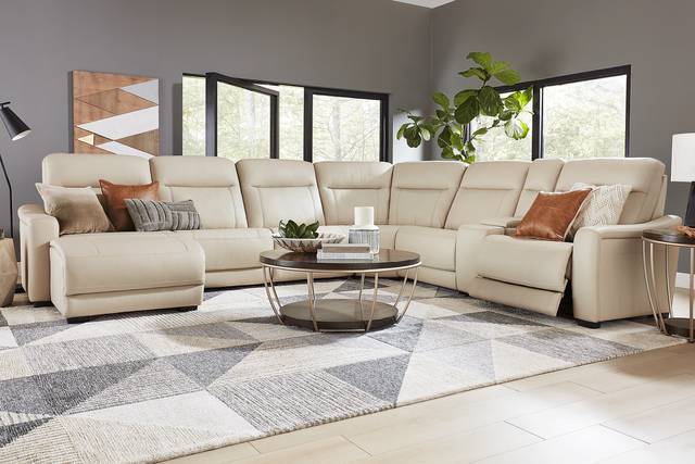 Newport Almond Leather 6 Pc Dual Power Reclining Sectional - Thumbnail - Image 2