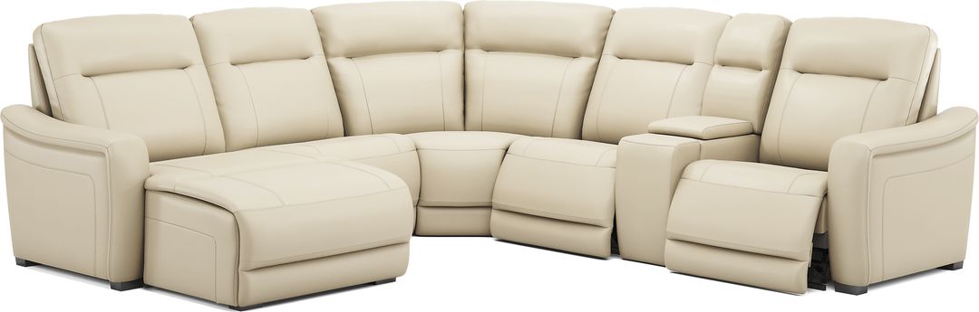 Newport Almond Leather 6 Pc Dual Power Reclining Sectional